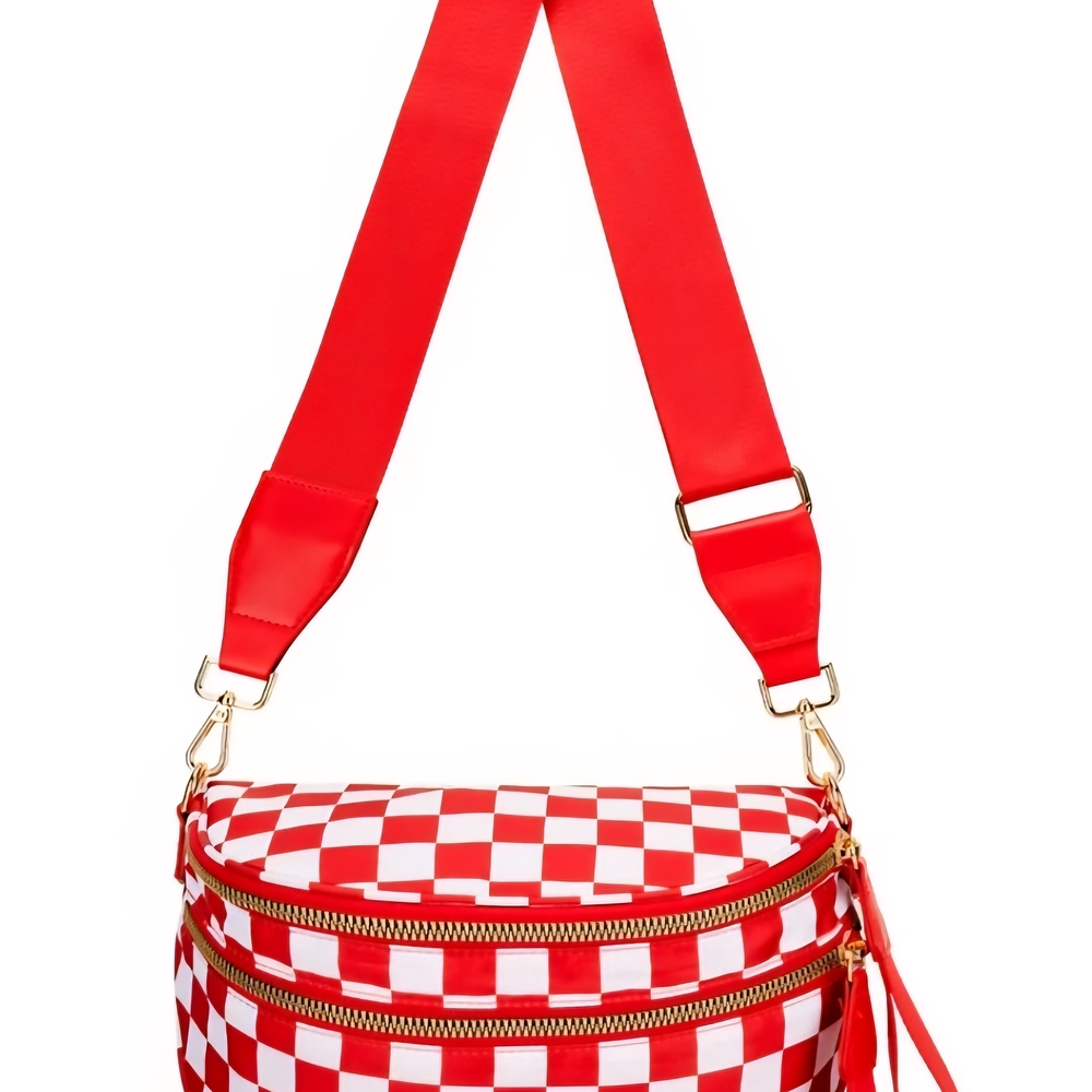 Chic Red and White Checkered Crossbody Bag